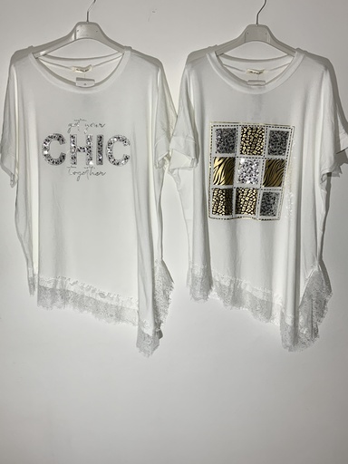 OZ.91293LW T-Shirt kurz Arm mit Spitzen