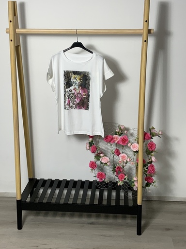 [P0008964] FIR. 16854 T-Shirt mit  Bild Katze Größe bis 40